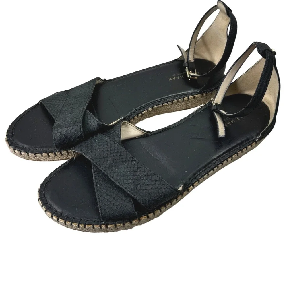 Cole‎ Haan Pinch Maine Cloudfeel Espadrille Flat Sandals Women 10.5 Black Casual